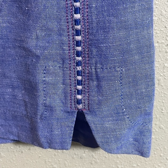 J. Crew Size 00 Blue Crosshatch Linen Seamed Sleeveless Shell Top - Picture 7 of 8